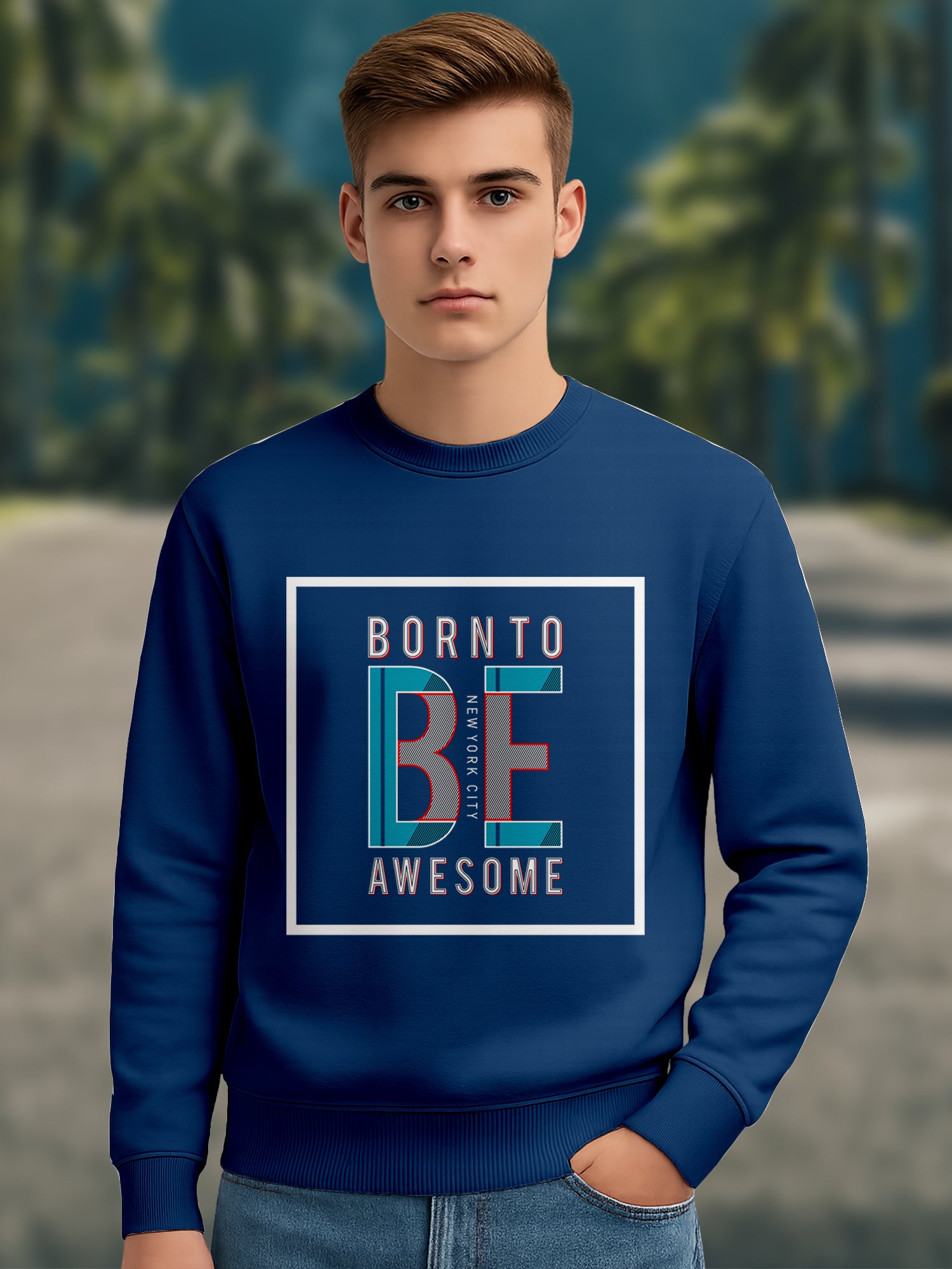 Men's Cotton Printed Sweatshirt | Stylish Graphic Round Neck Pullover for Casual Wear (White, Black, Navy) - White Black Navy