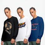 Men’s Cotton Blend Graphic Sweatshirt | Trendy Printed Round Neck Pullover (Black, White, Navy) - White Black Navy