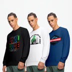 Men's Cotton Graphic Printed Sweatshirt | Casual Round Neck Pullover (Black, White, Navy) - White Black Navy
